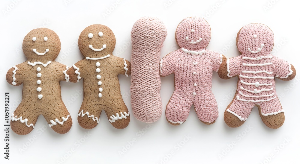 Poster icing-coated gingerbread cookies with transparent background depicted in a collection of eight