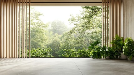 Modern Minimalist Wooden Balcony Overlooking the Forest. AI generated illustration