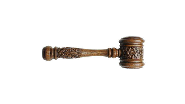 Ornate Wooden Gavel on White Background