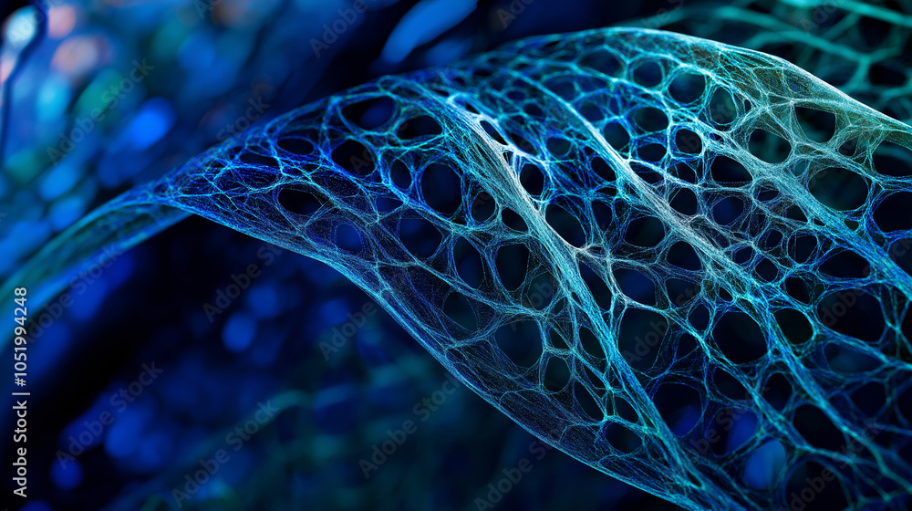 Poster abstract network of blue and green interconnected lines forming a web-like structure, symbolizing co