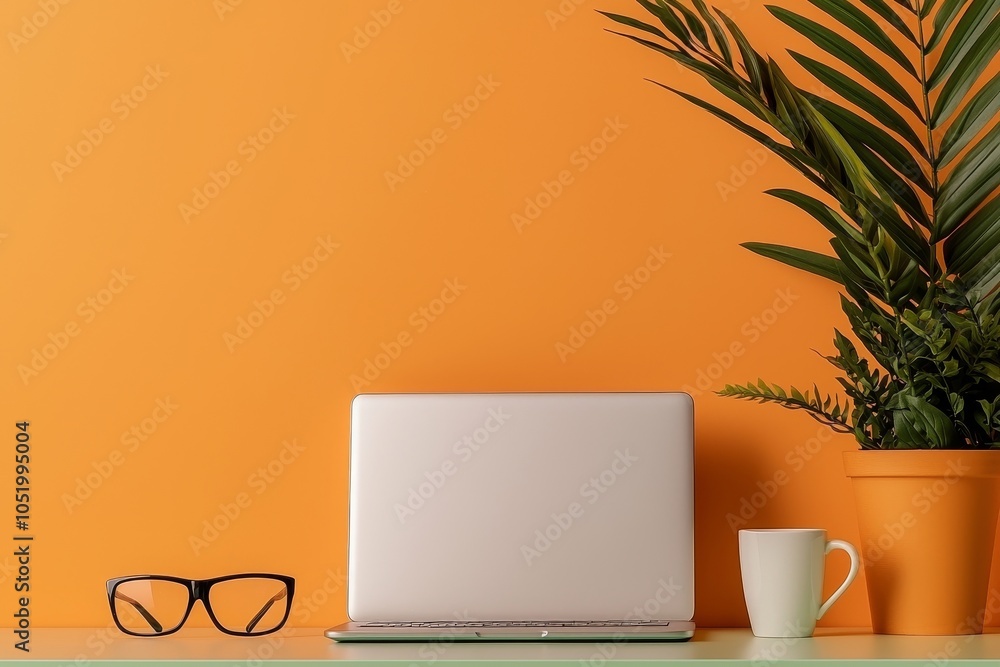 Poster this modern workspace mockup shows a computer monitor blank on a white background