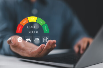 Credit score concept. Online credit score ranking check. student loan, mortgage and payment cards....