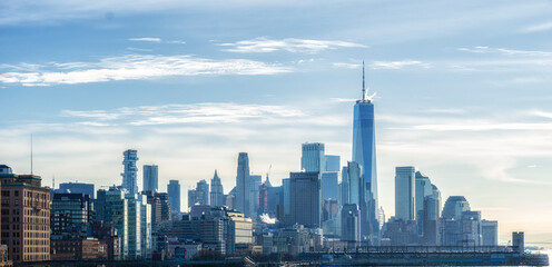 Fototapeta premium New York, United States. Lower Manhattan skyline. NY, Panorama view of New York city skyline in Midtown Manhattan.