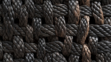 Close-up of a braided jute rope texture with thick, natural fibers.