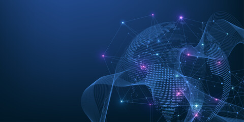 Global network connection concept. Big data visualization. Social network communication in the global computer networks. Internet technology. Business. Science. Vector illustration