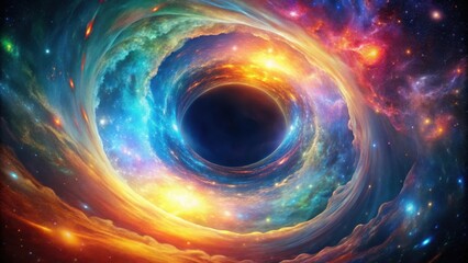 Obraz premium Enchanting cosmic vortex glowing with vibrant colors and dark abyss center