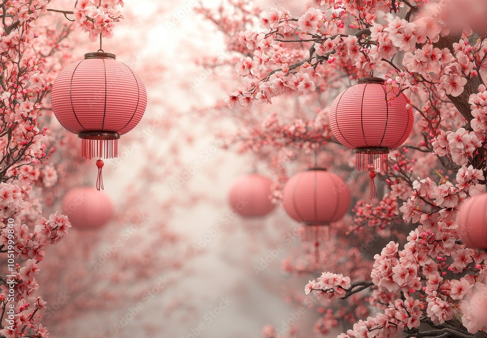 Poster an illustration of cherry blossoms with buds and leaves on the branch for chinese new year. sakura a