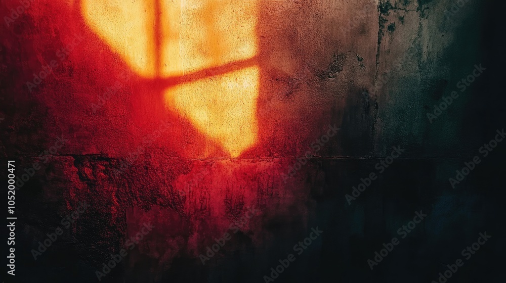 Poster wall adorned with a glowing light from below creating a striking interplay of light and shadow in th