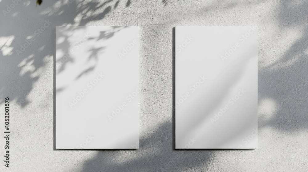 Poster two blank vertical and horizontal poster mockups featuring soft shadows set against a light grey con