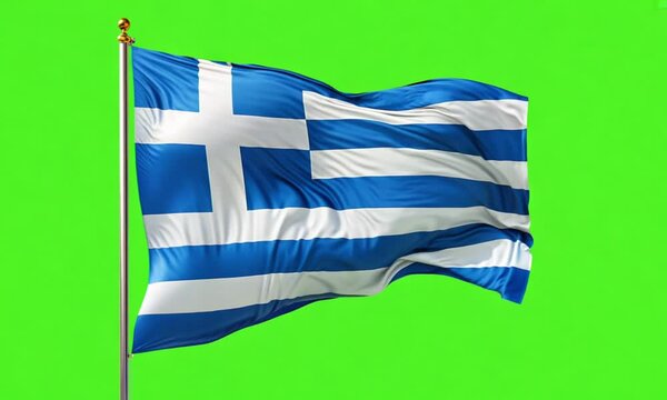 Calmly Waving Greek Flag with Heritage Colors on Green Screen