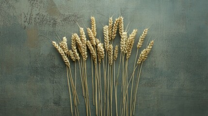 Oats and wheat ears arranged neatly on a table, representing a simple, health-focused diet.