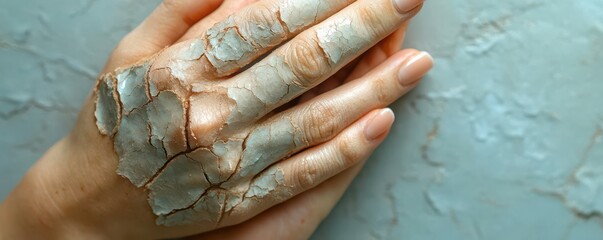 Fototapeta premium Macro shot of a woman s hand showing wrinkles and dry skin, contrasted with smooth, hydrated skin after applying antiaging treatment