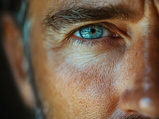 Highdefinition closeup of a mans face, illustrating the transformation of rough, aging skin to smooth, hydrated skin with antiaging treatment