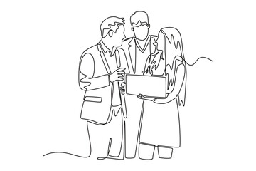 Obraz premium Business communication concept. Single line draw design vector graphic illustration.