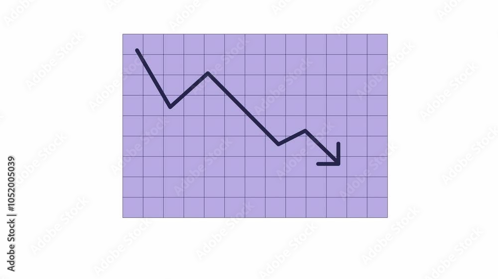 Poster graph arrow falling down against grid sheet 2d object animation. economic inflation recession cartoo