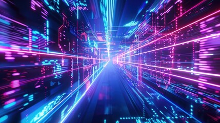 Obraz premium Neon Cityscape: A Virtual Journey Through Digital Space