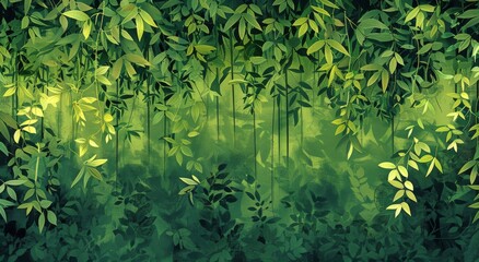 Lush Green Bamboo Wall With Tropical Foliage
