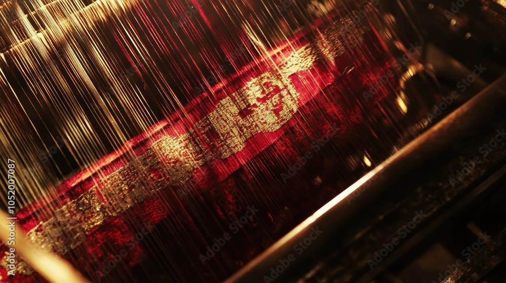 Aufkleber a detailed view of a weaver skillfully crafting thai silk, emphasizing the intricate movements and b