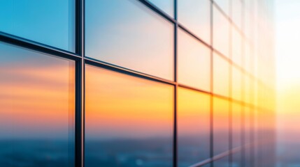 Fototapeta premium Sunset Reflections on Modern Building Facade