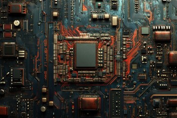A highly detailed circuit board with visible heat dissipation mechanisms, emphasizing the importance of cooling in high-performance electronics