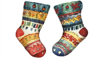 Colorful knitted socks with festive patterns, perfect for holiday warmth and cozy foot comfort, adding charm to winter outfits.