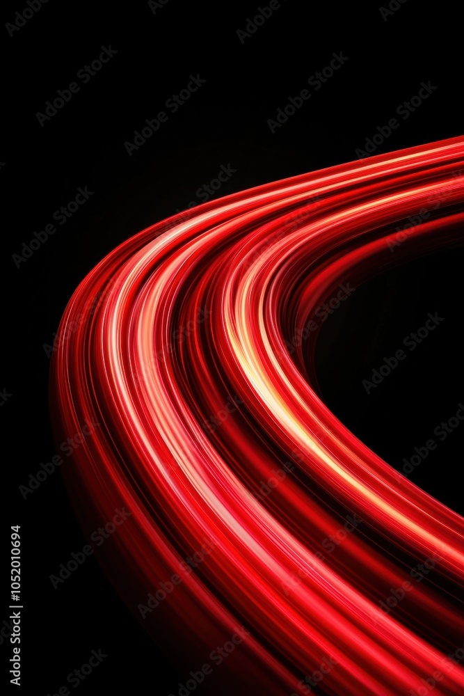 Poster a vibrant display of red light trails swirling against a dark background, capturing the essence of m