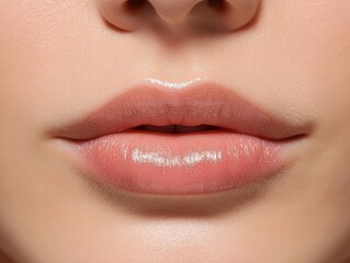 Obraz premium Extreme closeup of lips, showcasing the transformation after lip filler injections One side appears thin and the other plump and defined, under studio lighting