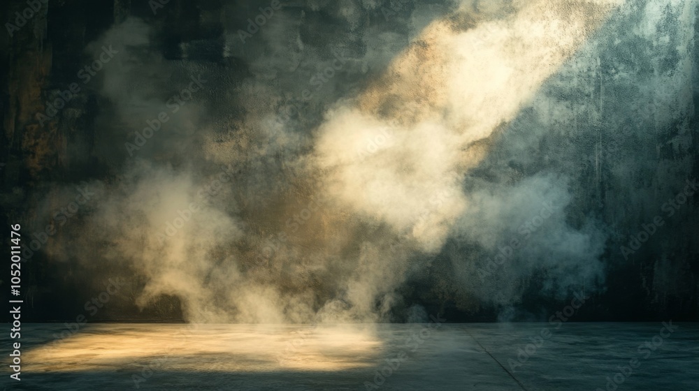 Leinwandbilder a serene, mystical scene of mist and light illuminating a textured background, creating an atmospher
