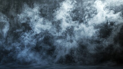 Fototapeta premium Ethereal mist swirls across a dark background, creating a moody and atmospheric scene filled with shades of gray and hints of blue.