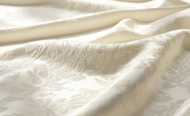 Obraz premium Elegant White Damask Fabric with Floral Pattern: A close-up of luxurious white damask fabric with a delicate floral pattern, showcasing elegance and texture.