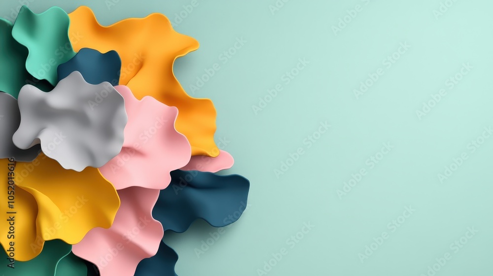 Poster abstract 3d render of colorful shapes on aqua background