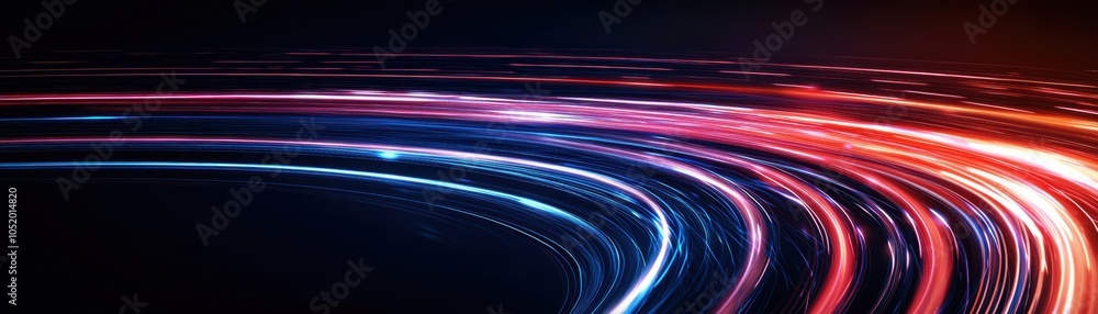 Poster a vibrant display of colorful light trails against a dark backdrop, symbolizing speed and motion in 