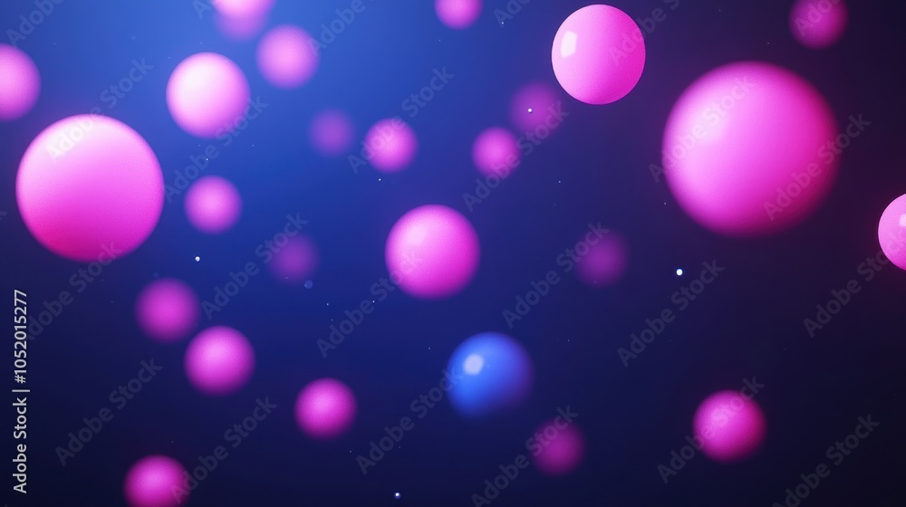 Poster colorful abstract background featuring floating spheres in various shades of pink, creating a vibran