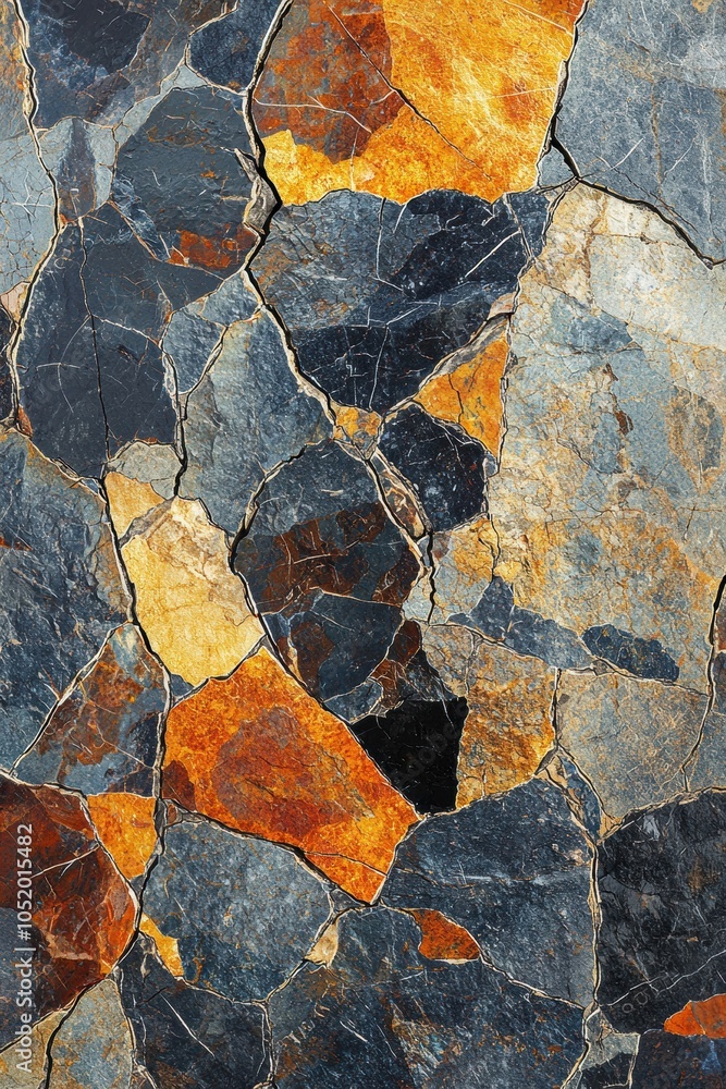 Poster close-up of a colorful slate stone surface showcasing vibrant shades and intricate textures, perfect