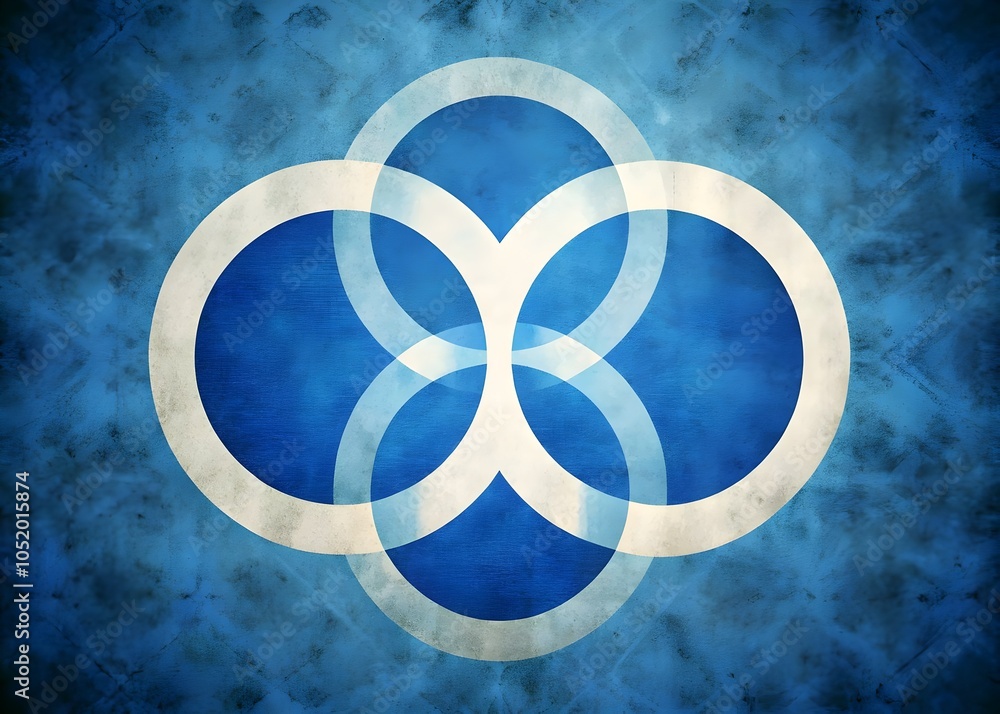 Poster blue circular overlapping shapes abstract art background design