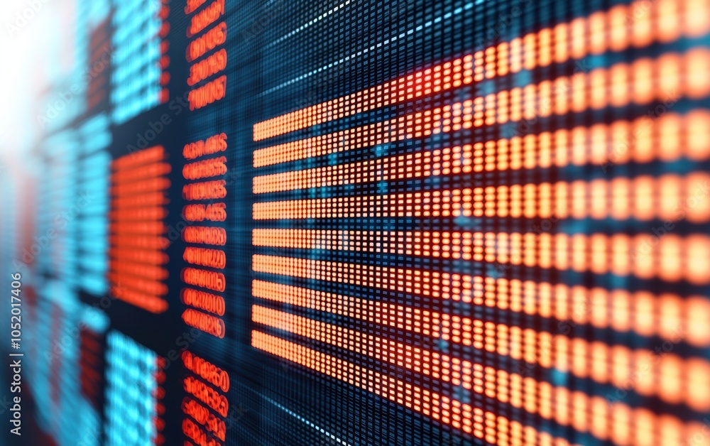 Poster abstract digital display of vibrant blue and orange lights creating a futuristic technology backgrou