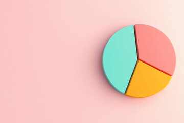 Fototapeta premium A colorful pie chart representing data visualization on a pastel background, ideal for presentations, reports, or educational materials.