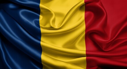 Fototapeta premium Chad national flag with silk texture in blue, yellow, and red