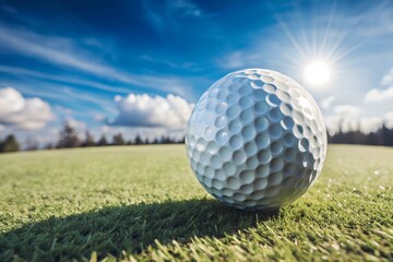 Obraz premium Golf ball on green grass ready to be shot.