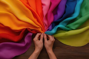 Close-up of a fashion designer experimenting with fabric dyes, creating vibrant color swatches, Fabric dyeing in fashion, Creative color experimentation