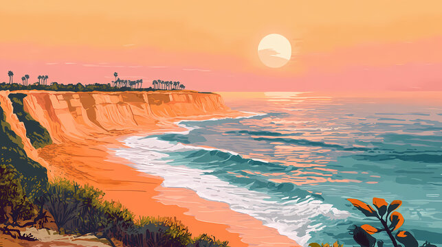 Scenic view of sunset cliffs in san diego overlooking the pacific ocean, sunset, cliffs, san diego, ocean, beach, scenic. Sunset Cliffs. Illustration