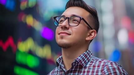 Obraz premium Contemplative gaze, man with glasses reflects under the open sky 