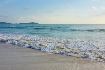 Sea beach wave white sand beach sky with cloud Samui Thailand