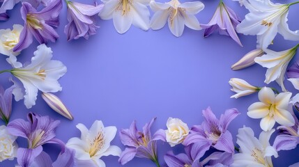 Exquisite floral frame, white and purple flowers for elegant designs