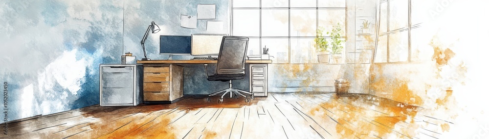 Poster Minimalist desk in a modern workspace, embracing functionality and clean design