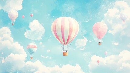 Fototapeta premium Spectacular hot air balloons gracefully soaring through a vibrant sky, captivating display of color and adventure