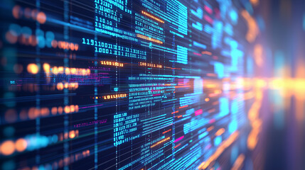 Digital Data Flow Abstract: Dynamic blue and orange light streaks represent fast digital data flow and connectivity in a technological abstract concept.