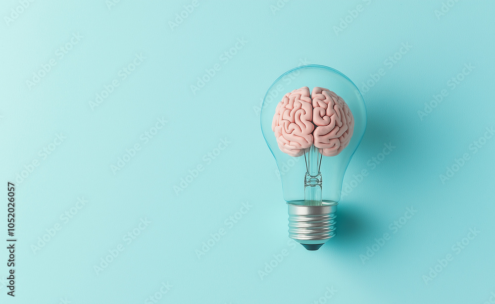 Poster lightbulb with brain inside: a conceptual image of a lightbulb with a brain inside, symbolizing crea