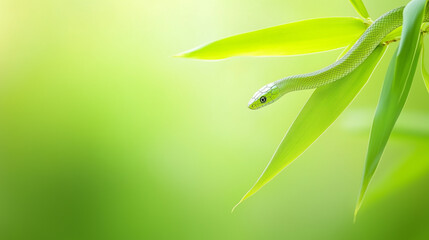 Fototapeta premium A green snake is on a leaf