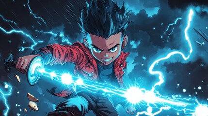 Anime Boy with Electric Sword